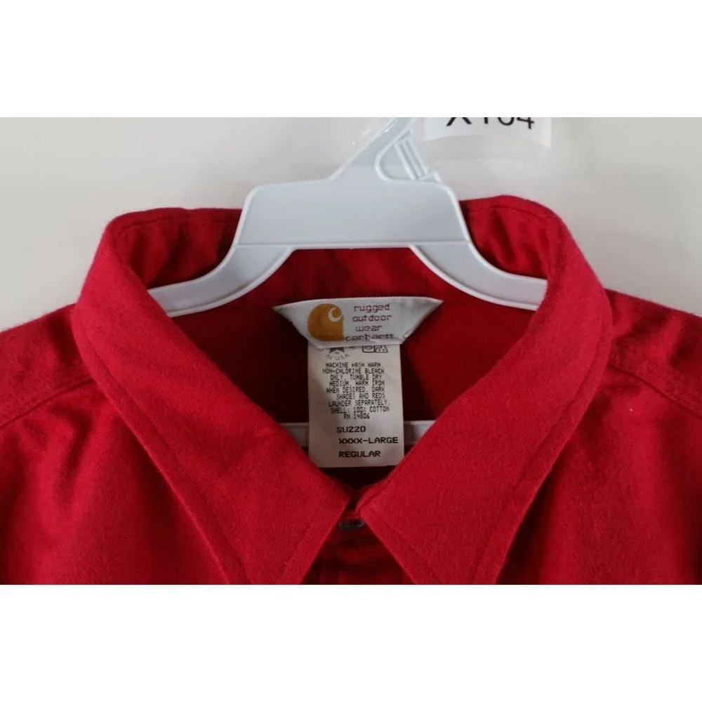 NOS Vtg 90s Carhartt Mens 4XL Double Pocket Chamois Cloth Button Shirt Red USA - Picture 5 of 8